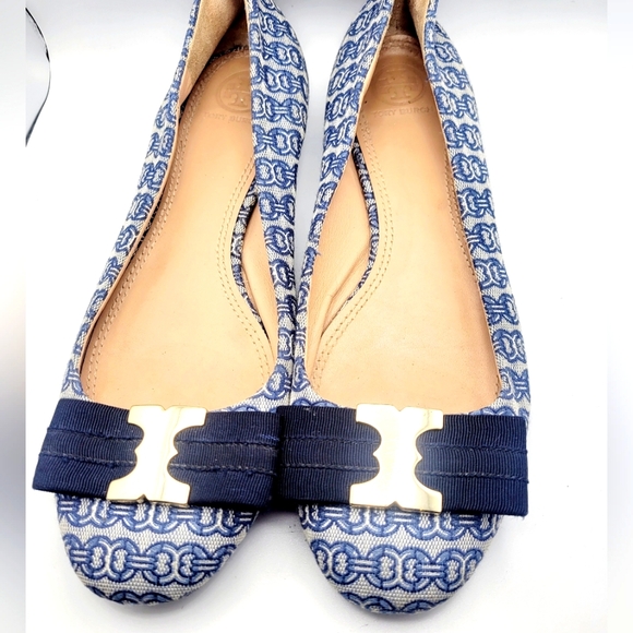 Tory Burch Gemini Link Printed Bow Flats  Size  7 1/2  7.5 M - Picture 1 of 8